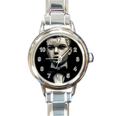 Evil Boy Manikin Portrait Round Italian Charm Watch by dflcprintsclothing