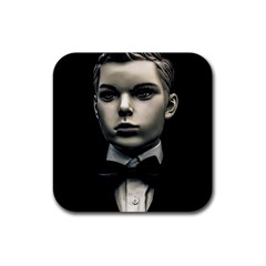 Evil Boy Manikin Portrait Rubber Coaster (square)