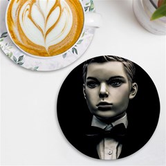 Evil Boy Manikin Portrait Uv Print Round Tile Coaster by dflcprintsclothing