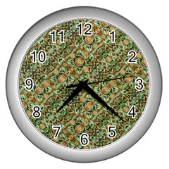 Colorful Stylized Botanic Motif Pattern Wall Clock (silver) by dflcprintsclothing