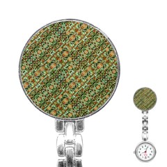 Colorful Stylized Botanic Motif Pattern Stainless Steel Nurses Watch