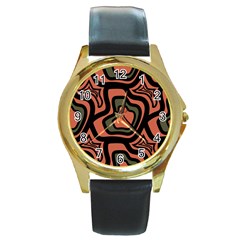 Abstract Pattern Geometric Backgrounds Round Gold Metal Watch by Eskimos