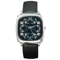 Folk Flowers Floral Art Print Flowers Abstract Art  Square Metal Watch by Eskimos