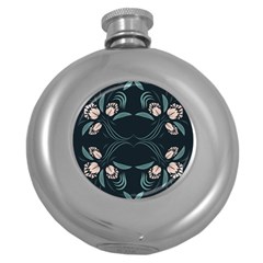 Folk Flowers Floral Art Print Flowers Abstract Art  Round Hip Flask (5 Oz) by Eskimos