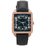 Folk flowers floral art print Flowers abstract art  Rose Gold Leather Watch  Front