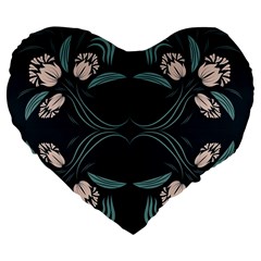 Folk Flowers Floral Art Print Flowers Abstract Art  Large 19  Premium Flano Heart Shape Cushions by Eskimos