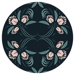 Folk Flowers Floral Art Print Flowers Abstract Art  Round Trivet by Eskimos