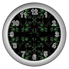 Folk Flowers Floral Art Print Flowers Abstract Art  Wall Clock (silver) by Eskimos