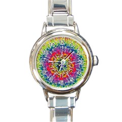 Rainbow Mushroom Mandala Round Italian Charm Watch by steampunkbabygirl