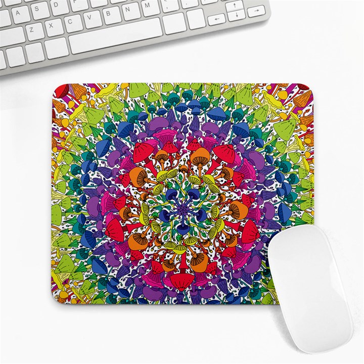 Rainbow Mushroom Mandala Large Mousepads