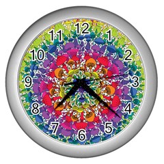 Rainbow Mushroom Mandala Wall Clock (silver) by steampunkbabygirl