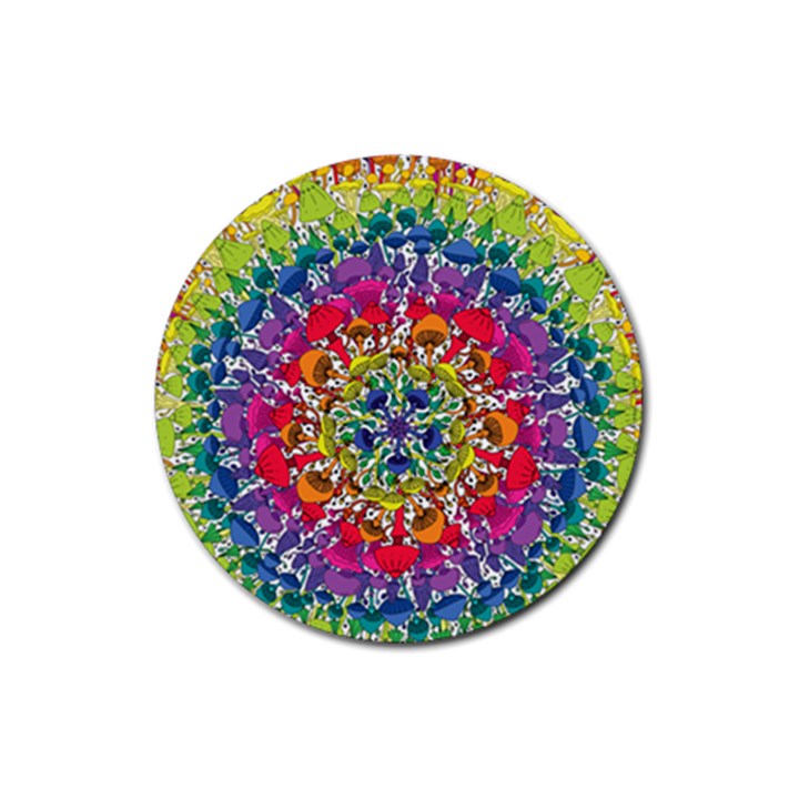 Rainbow Mushroom Mandala Rubber Round Coaster (4 pack)