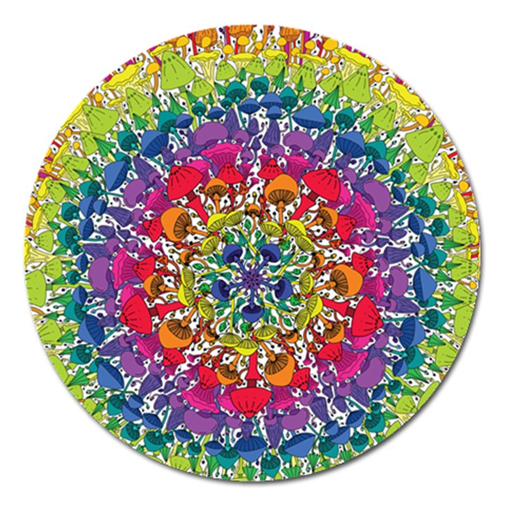 Rainbow Mushroom Mandala Magnet 5  (Round)