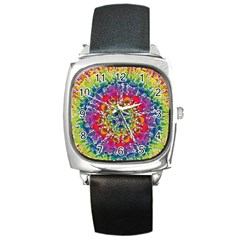 Rainbow Mushroom Mandala Square Metal Watch by steampunkbabygirl