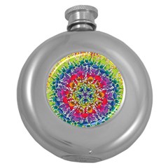 Rainbow Mushroom Mandala Round Hip Flask (5 Oz) by steampunkbabygirl