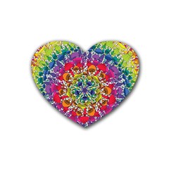 Rainbow Mushroom Mandala Rubber Heart Coaster (4 Pack)