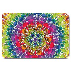 Rainbow Mushroom Mandala Large Doormat  by steampunkbabygirl