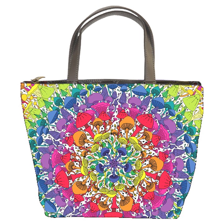 Rainbow Mushroom Mandala Bucket Bag