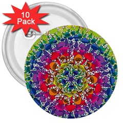 Rainbow Mushroom Mandala 3  Buttons (10 Pack) 