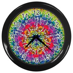 Rainbow Mushroom Mandala Wall Clock (black) by steampunkbabygirl