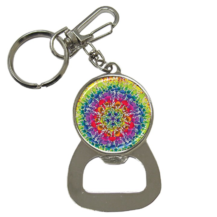 Rainbow Mushroom Mandala Bottle Opener Key Chain