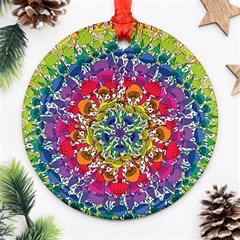 Rainbow Mushroom Mandala Round Ornament (two Sides) by steampunkbabygirl