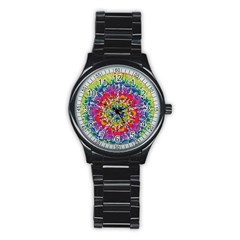 Rainbow Mushroom Mandala Stainless Steel Round Watch