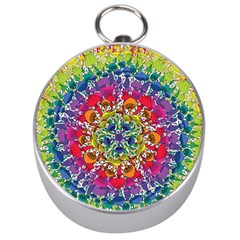 Rainbow Mushroom Mandala Silver Compasses by steampunkbabygirl