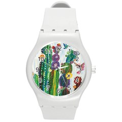 Rainbow Cactus Shirt Round Plastic Sport Watch (m) by steampunkbabygirl