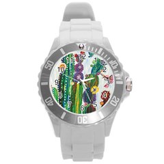 Rainbow Cactus Shirt Round Plastic Sport Watch (l) by steampunkbabygirl