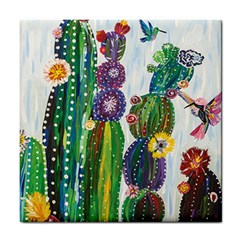 Rainbow Cactus Shirt Tile Coaster