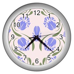 Folk Flowers Print Floral Pattern Ethnic Art Wall Clock (silver) by Eskimos