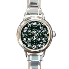 Folk Flowers Print Floral Pattern Ethnic Art Round Italian Charm Watch by Eskimos