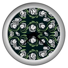 Folk Flowers Print Floral Pattern Ethnic Art Wall Clock (silver) by Eskimos