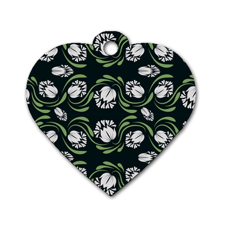 Folk flowers print Floral pattern Ethnic art Dog Tag Heart (Two Sides)