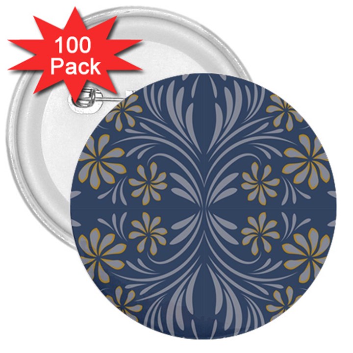 Folk flowers print Floral pattern Ethnic art 3  Buttons (100 pack) 