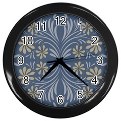 Folk Flowers Print Floral Pattern Ethnic Art Wall Clock (black) by Eskimos