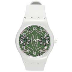 Folk Flowers Print Floral Pattern Ethnic Art Round Plastic Sport Watch (m) by Eskimos