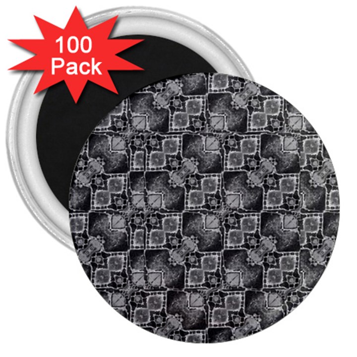 Black And Grey Rocky Geometric Pattern Design 3  Magnets (100 pack)