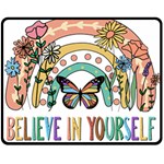 Butterfly Rainbow  Believe In Yourself Adjuste Mushroom Blanket Navy Blue Double Sided Fleece Blanket (Medium)  58.8 x47.4  Blanket Back