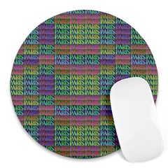 Paris Words Motif Colorful Pattern Round Mousepads by dflcprintsclothing