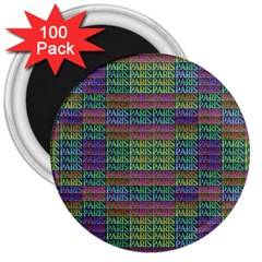 Paris Words Motif Colorful Pattern 3  Magnets (100 Pack)