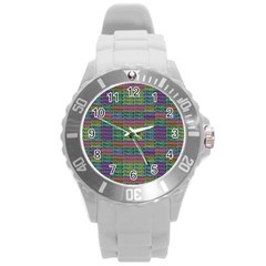 Paris Words Motif Colorful Pattern Round Plastic Sport Watch (l) by dflcprintsclothing