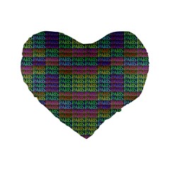 Paris Words Motif Colorful Pattern Standard 16  Premium Flano Heart Shape Cushions