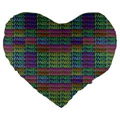 Paris Words Motif Colorful Pattern Large 19  Premium Flano Heart Shape Cushions by dflcprintsclothing