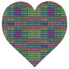 Paris Words Motif Colorful Pattern Wooden Puzzle Heart by dflcprintsclothing