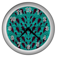 Leaves On Adorable Peaceful Captivating Shimmering Colors Wall Clock (silver) by pepitasart