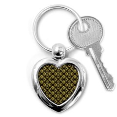 Tiled Mozaic Pattern, Gold And Black Color Symetric Design Key Chain (heart) by Casemiro