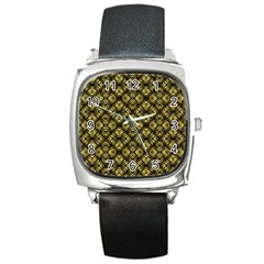 Tiled Mozaic Pattern, Gold And Black Color Symetric Design Square Metal Watch by Casemiro