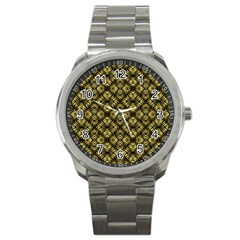 Tiled Mozaic Pattern, Gold And Black Color Symetric Design Sport Metal Watch by Casemiro